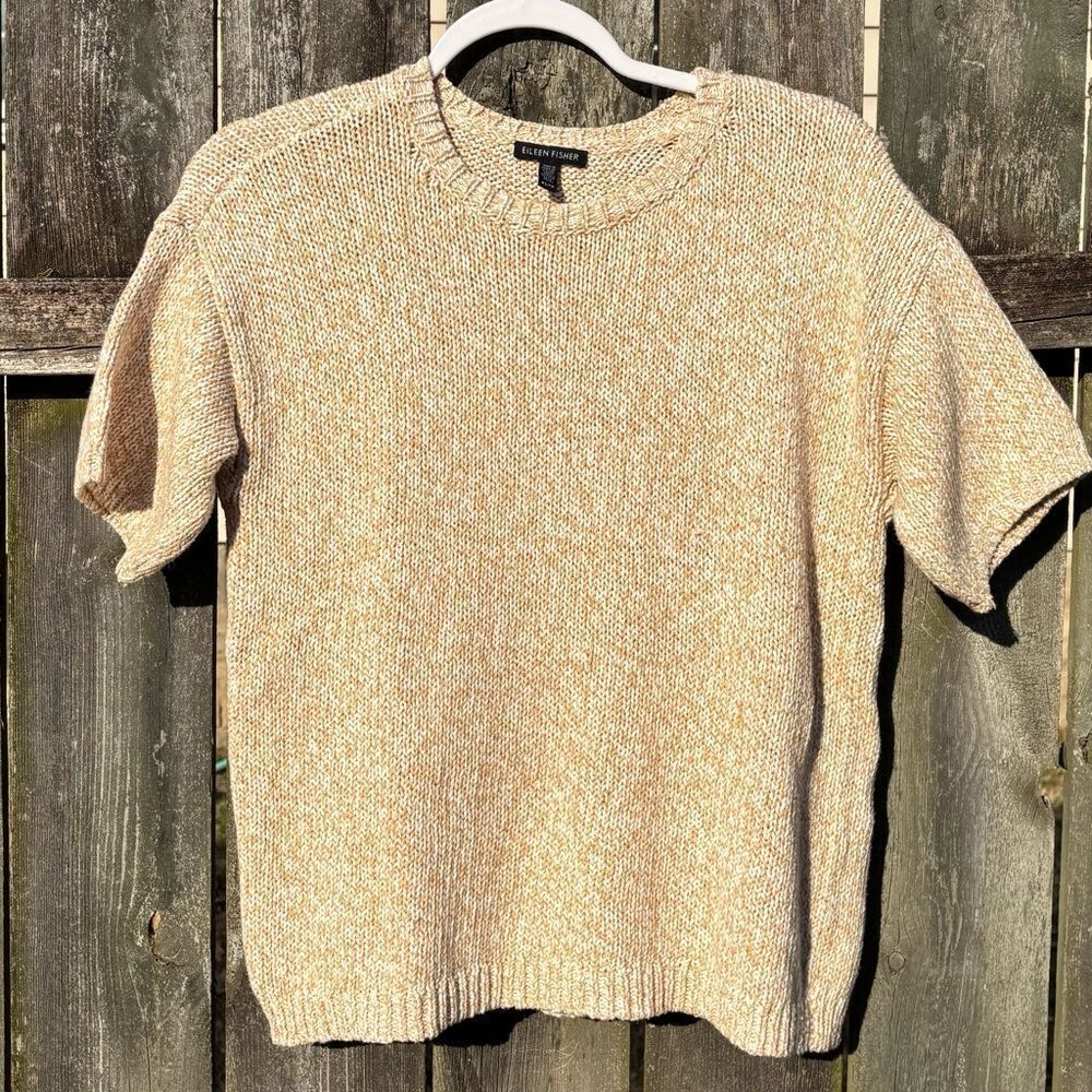 Eileen‎ Fisher Pale Yellow Knitted Short Sleeve Sweater XS